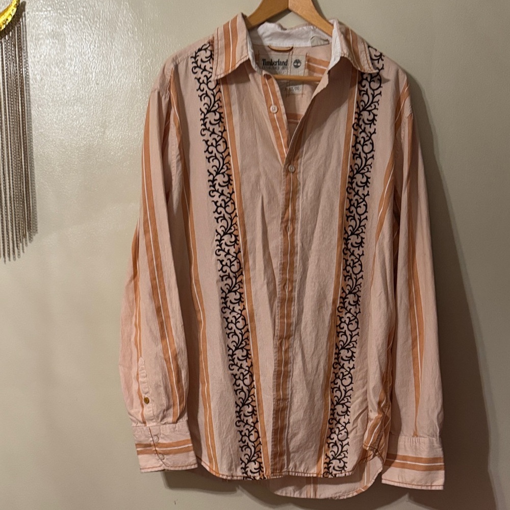 🧡🍦🐻🍨Timberland Men's tan, cream and brown Patterned Shirt